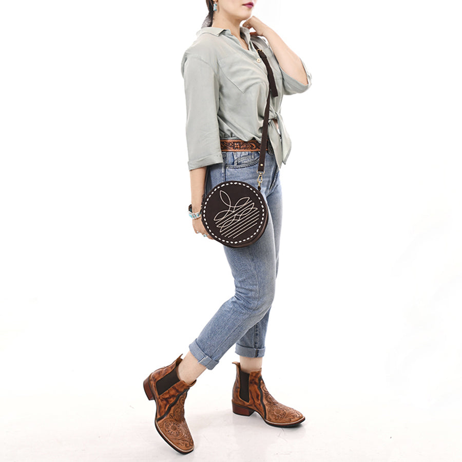 American Darling Boot Stitched Vegetable-Tanned Full Grain Genuine Suede Leather Canteen Bag with YKK Zipper