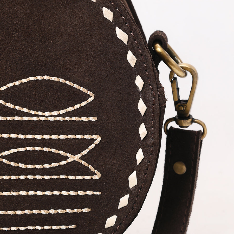 American Darling Boot Stitched Vegetable-Tanned Full Grain Genuine Suede Leather Canteen Bag with YKK Zipper