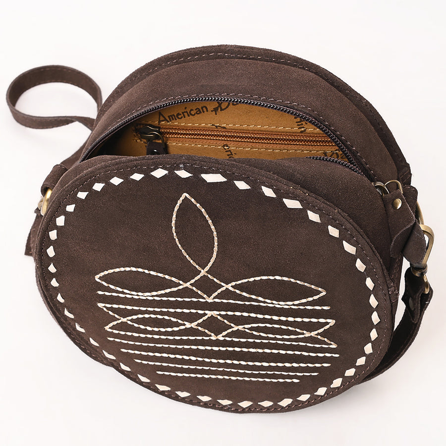 American Darling Boot Stitched Vegetable-Tanned Full Grain Genuine Suede Leather Canteen Bag with YKK Zipper