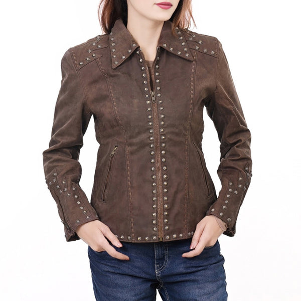 ADJKTLTR04 Genuine Vintage leather Women shirt jacket dress ladies by Hilason – Cowboy and equestrian accessories