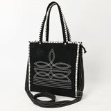 American Darling Western Genuine Suede Leather Tote Bag with Braided Trim and Detailed Boot Stitching - Uhorse