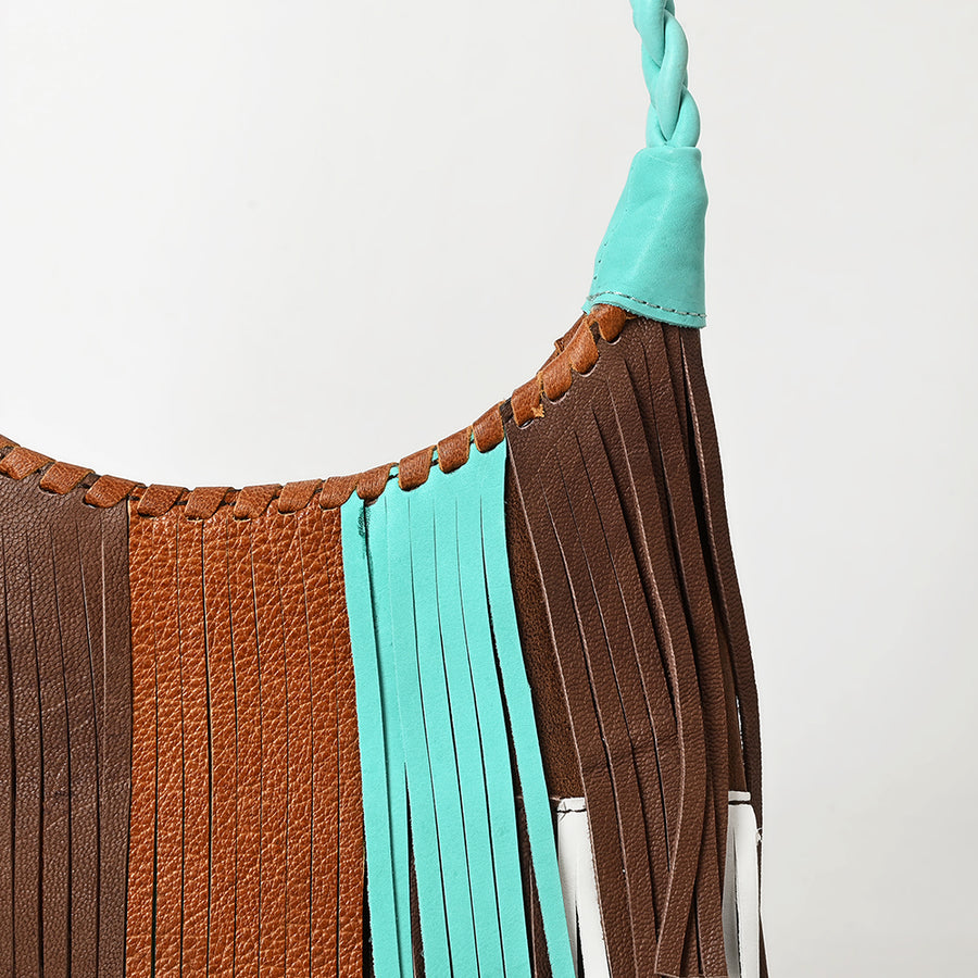 American Darling Leather Hobo Bag with Braided Strap Fringe Accents Full-Grain Leather Construction Spacious Interior & Secure YKK Zipper