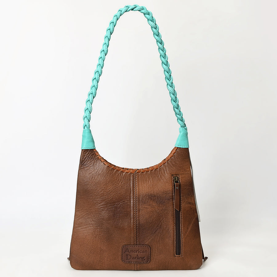 American Darling Leather Hobo Bag with Braided Strap Fringe Accents Full-Grain Leather Construction Spacious Interior & Secure YKK Zipper