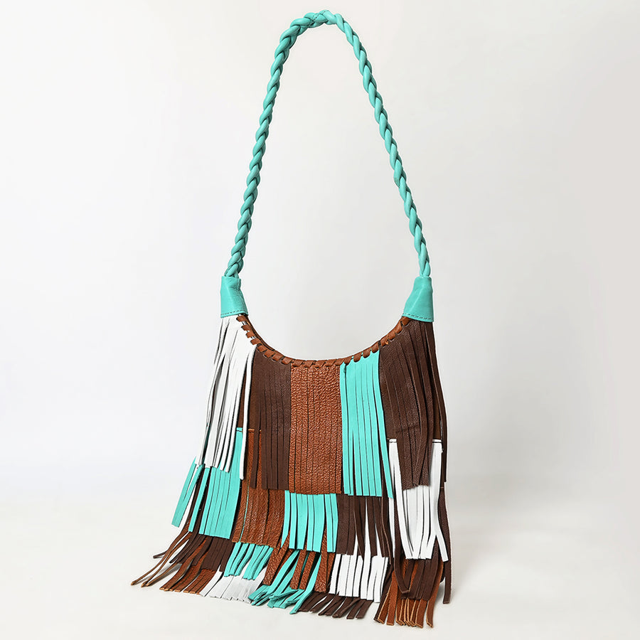 American Darling Western Leather Hobo Bag with Braided Strap and Long Fringe Detailing - Uhorse