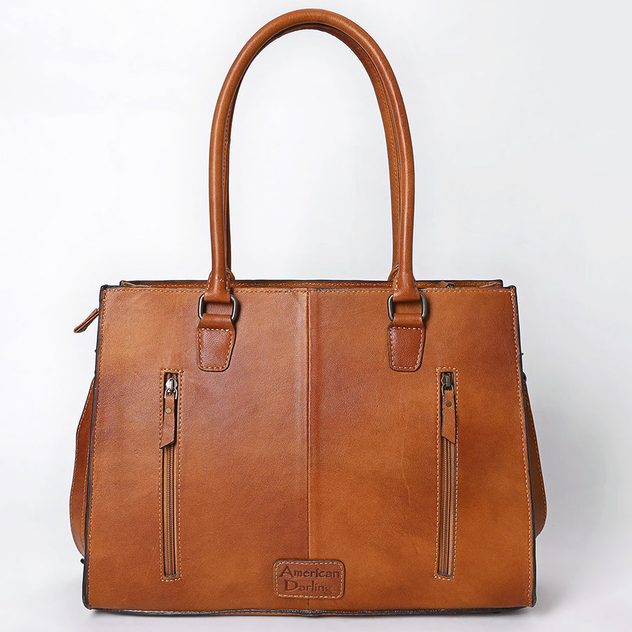 American Darling Hand-Tooled Leather Tote Bag with Arrow Carving Full-Grain Leather Spacious Interior Dual Handles & Secure YKK Zipper
