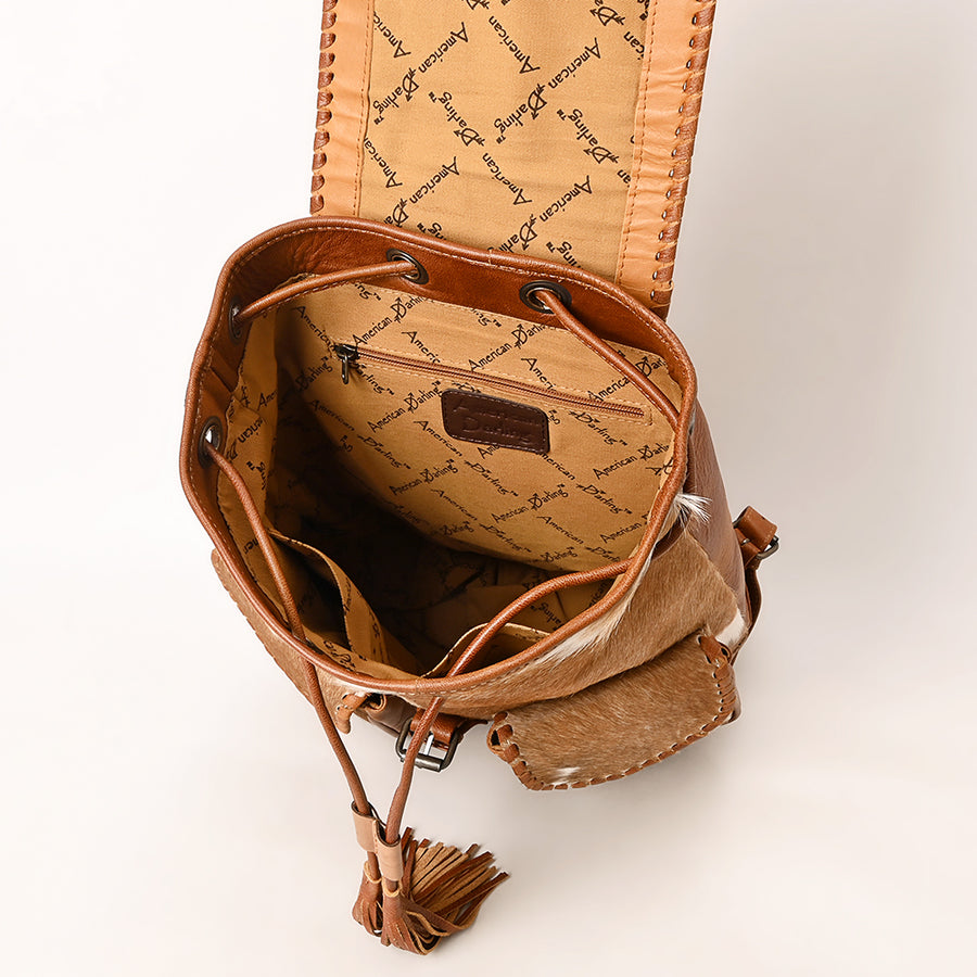American Darling Western Leather Backpack Bag with Hair-On Cowhide, Braided Accents, Tassels, Full-Grain Leather & Spacious Interior