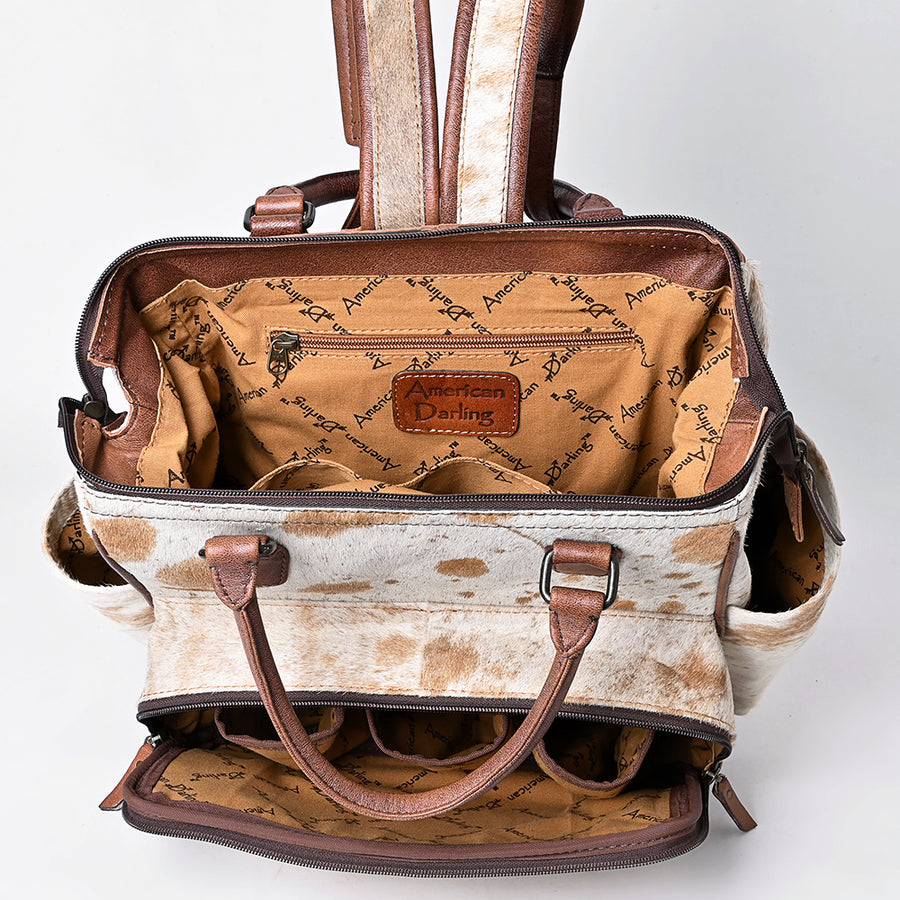 American Darling Western Leather Backpack Bag with Hair-On Cowhide, Genuine Full-Grain Leather, Eco-Friendly Vegetable-Tanned Build, Spacious Interior, YKK Zipper
