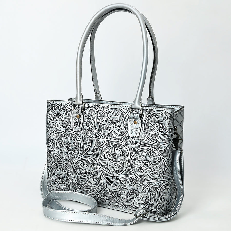 American Darling Western Leather Tote Bag with Hand-Tooled Floral Design - Genuine Full-Grain Leather - Uhorse