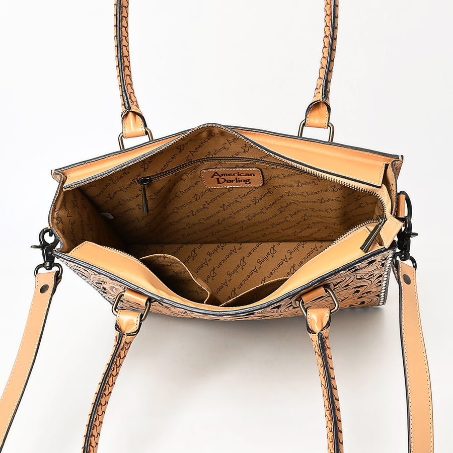 American Darling Hand Tooled Leather Tote Bag Turquoise Painted Floral Full Grain