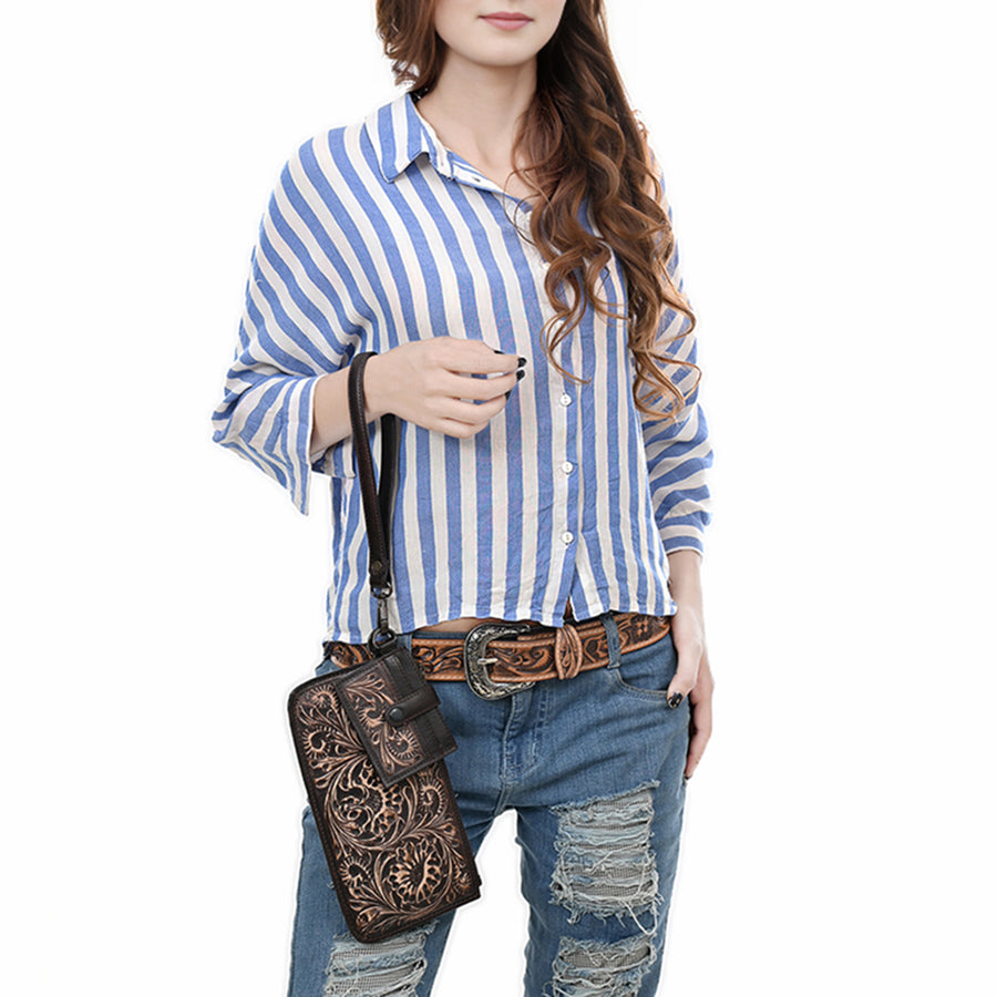 American Darling Wristlet Beautifully Hand Tooled Genuine Leather Women Bag Western Handbag Purse