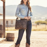 American Darling Large Crossbody Hand Tooled Genuine Leather Women Bag Western Handbag Purse