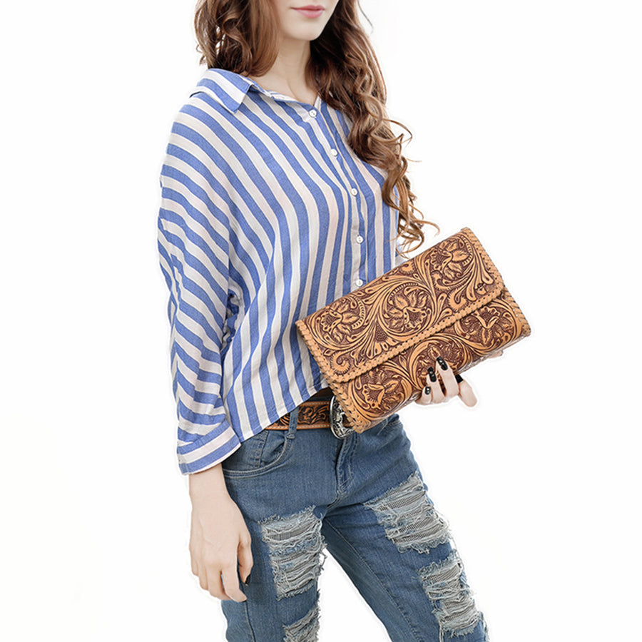 American Darling Clutch Beautifully Hand Tooled Genuine Leather women bag western handbag purse