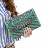 Clutch Beautifully Hand Tooled Genuine Leather women bag western handbag purse