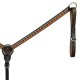 BAR H EQUINE Western Handtooled Leather Horse Headstall & Breast Collar Set