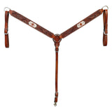 BAR H EQUINE Western Handtooled Leather Horse Headstall & Breast Collar Set