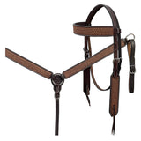 BAR H EQUINE Western Handtooled Leather Horse Headstall & Breast Collar Set