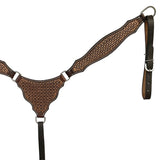 BAR H EQUINE Western Handtooled Leather Horse Headstall & Breast Collar Set