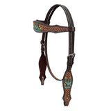 BAR H EQUINE Western Handtooled Leather Horse Headstall & Breast Collar Set