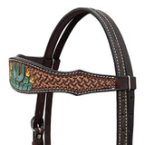 BAR H EQUINE Western Handtooled Leather Horse Headstall & Breast Collar Set