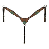 BAR H EQUINE Western Handtooled Leather Horse Headstall & Breast Collar Set