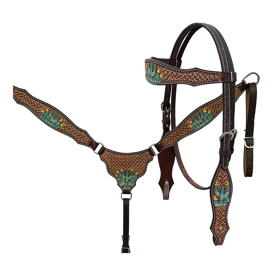 BAR H EQUINE Western Handtooled Leather Horse Headstall and Breast Collar Set - Uhorse