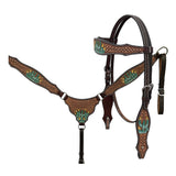 BAR H EQUINE Western Handtooled Leather Horse Headstall & Breast Collar Set