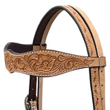 BAR H EQUINE Western Handtooled Leather Horse Headstall & Breast Collar Set