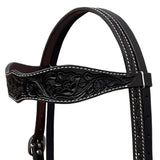 BAR H EQUINE Western Handtooled Leather Horse Headstall & Breast Collar Set