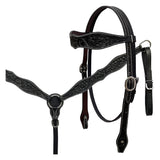 BAR H EQUINE Western Handtooled Leather Horse Headstall & Breast Collar Set