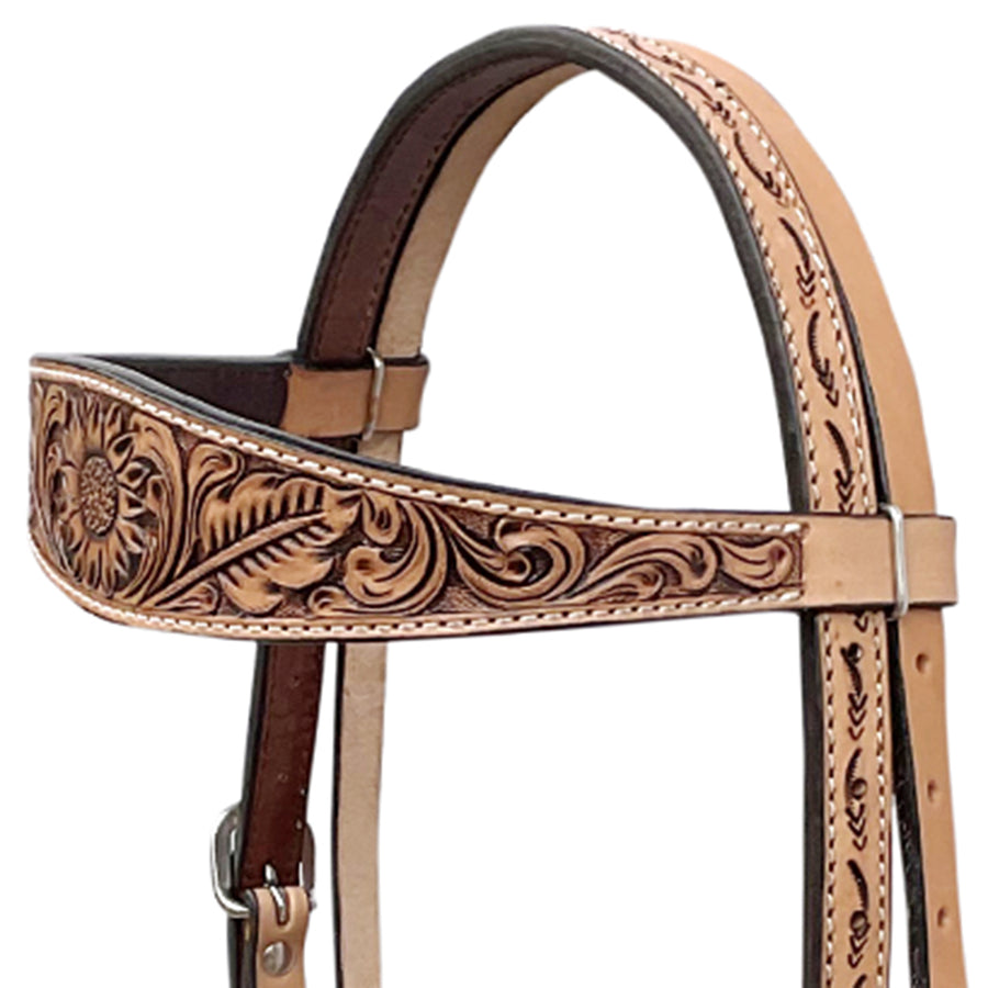 BAR H EQUINE Western Handtooled Leather Horse Headstall & Breast Collar Set | Tack