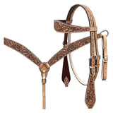 BAR H EQUINE Western Handtooled Leather Horse Headstall & Breast Collar Set