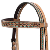 BAR H EQUINE Western Handtooled Leather Horse Headstall & Breast Collar Set