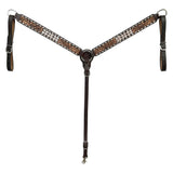 BAR H EQUINE Western Handtooled Leather Horse Headstall & Breast Collar Set