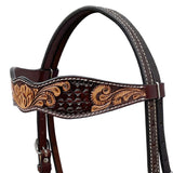 BAR H EQUINE Western Handtooled Leather Horse Headstall & Breast Collar Set