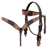 BAR H EQUINE Western Handtooled Leather Horse Headstall & Breast Collar Set