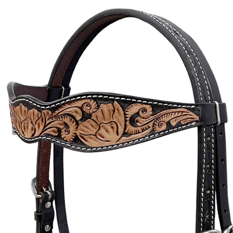 BAR H EQUINE Western Handtooled Leather Horse Headstall & Breast Collar Set | Tack