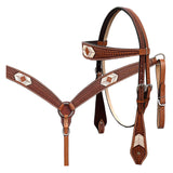 BAR H EQUINE Western Handtooled Leather Horse Headstall & Breast Collar Set