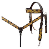 BAR H EQUINE Western Handtooled Leather Horse Headstall & Breast Collar Set