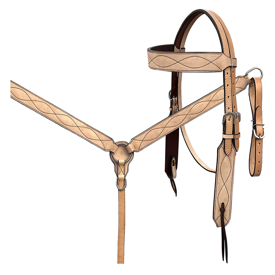 BAR H EQUINE Western Handtooled Leather Horse Headstall and Breast Collar Set - Uhorse