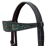 BAR H EQUINE Western Handtooled Leather Horse Headstall & Breast Collar Set