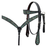 BAR H EQUINE Western Handtooled Leather Horse Headstall & Breast Collar Set