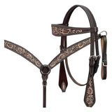 BAR H EQUINE Western Handtooled Leather Horse Headstall & Breast Collar Set