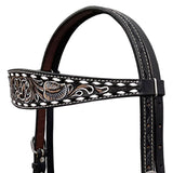 BAR H EQUINE Western Handtooled Leather Horse Headstall & Breast Collar Set