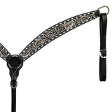 BAR H EQUINE Western Handtooled Leather Horse Headstall & Breast Collar Set