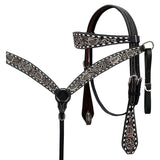 BAR H EQUINE Western Handtooled Leather Horse Headstall & Breast Collar Set