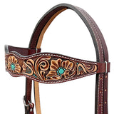 BAR H EQUINE Western Handtooled Leather Horse Headstall & Breast Collar Set