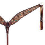 BAR H EQUINE Western Handtooled Leather Horse Headstall & Breast Collar Set