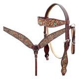 BAR H EQUINE Western Handtooled Leather Horse Headstall & Breast Collar Set