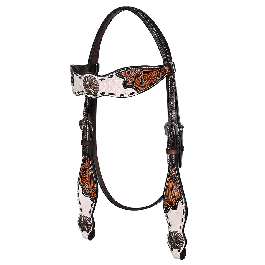 BAR H EQUINE Western Handtooled Leather Horse Headstall & Breast Collar Set | Tack