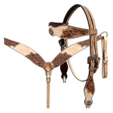 BAR H EQUINE Western Handtooled Leather Horse Headstall & Breast Collar Set